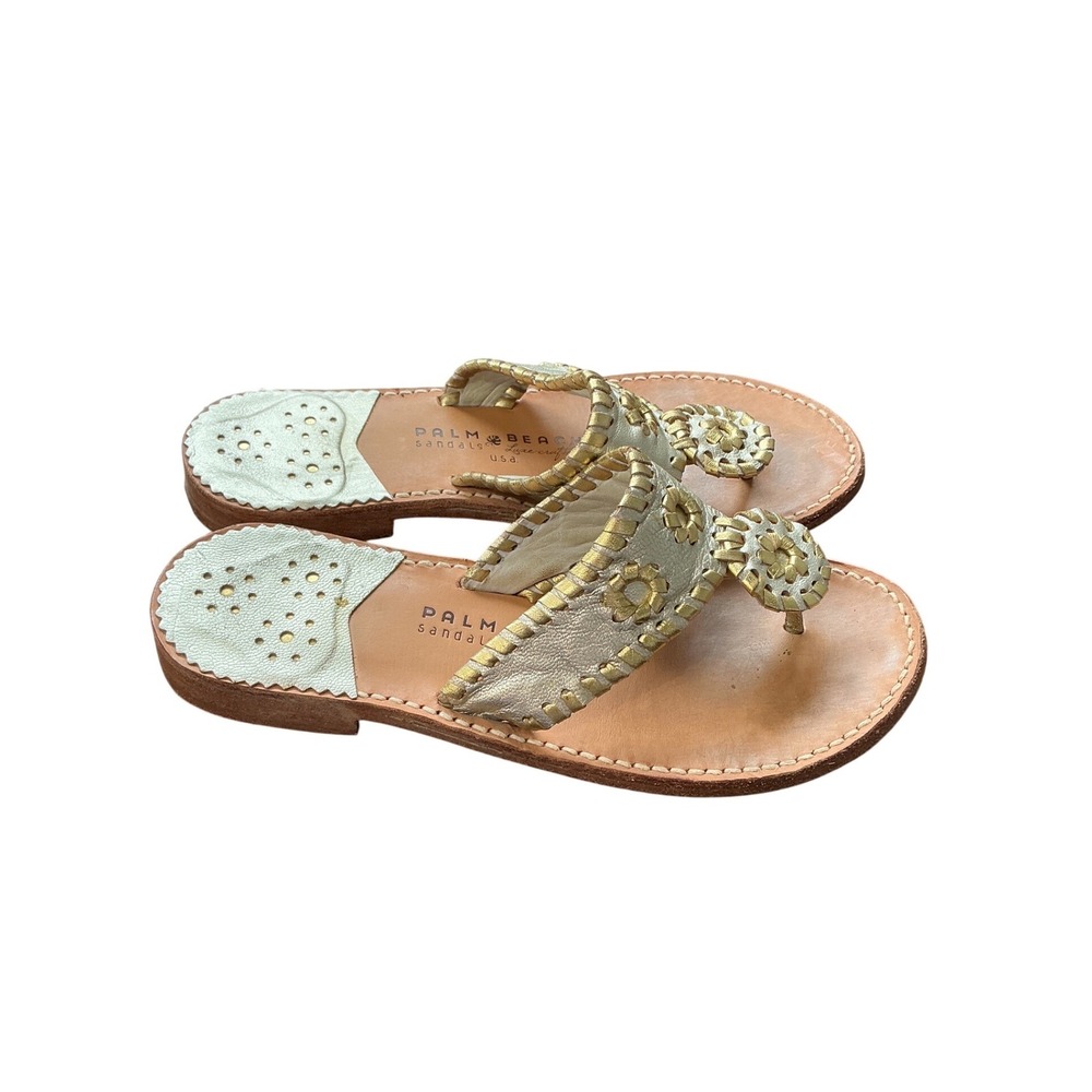 Palm Beach Sandals Womens Metallic Gold Silver Leather Navajo Thong Sandals 6 - Picture 2 of 10